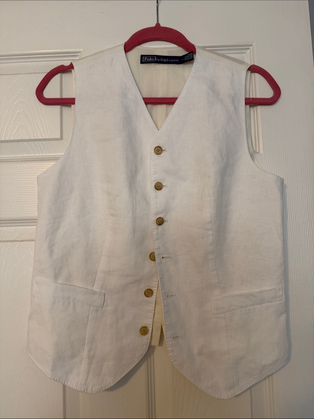 Polo by Ralph Lauren White Linen Vest with Wood Buttons. Size 6.